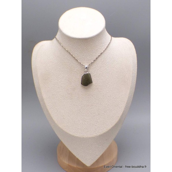 Pendentif Moldavite brute authentique serti clos qualité AAA Bijoux en Moldavite YM14.3