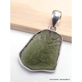 Pendentif Moldavite brute authentique serti clos qualité AAA Bijoux en Moldavite YM14.3