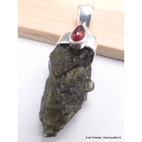 Pendentif Moldavite brute et grenat cabochon Bijoux en Moldavite YM14.4