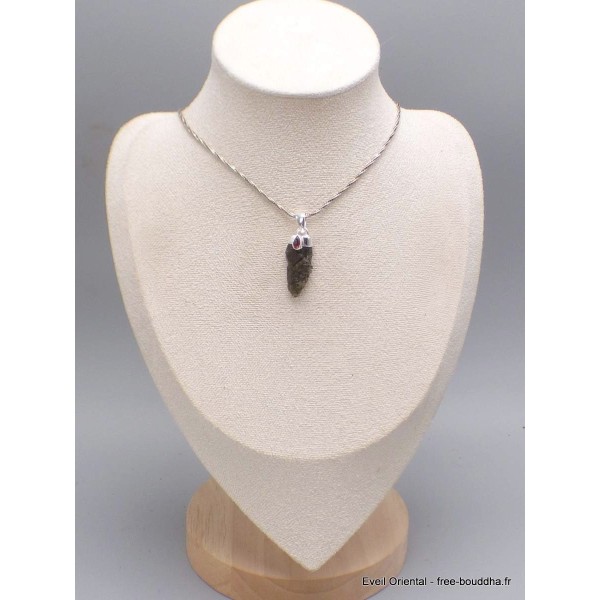 Pendentif Moldavite brute et grenat cabochon Bijoux en Moldavite YM14.4