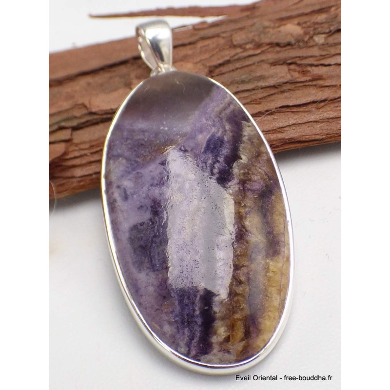 Gros Pendentif Fluorite sur quartz oval Pendentifs pierres naturelles YM17.2