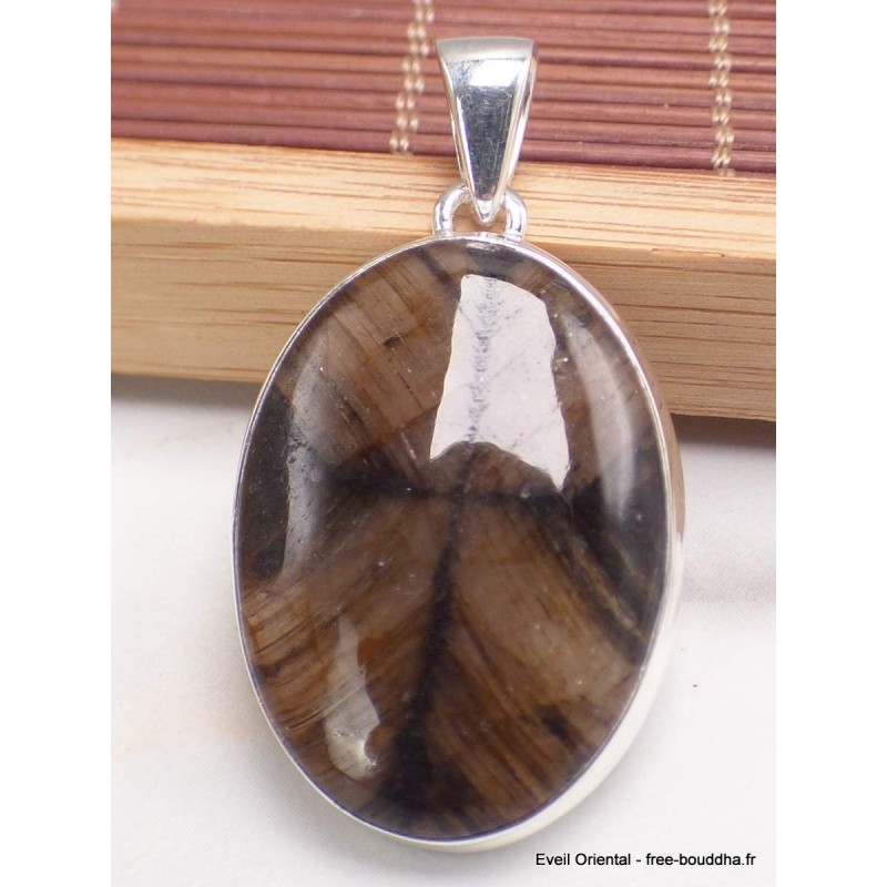 Pendentif argent Chiastolite Andalousite oval Bijoux en Chiastolite AW7.4