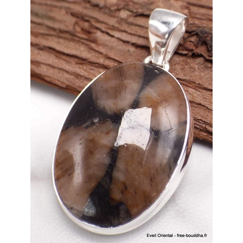 Bijou Pendentif argent Chiastolite Andalousite oval Bijoux en Chiastolite AW7.5