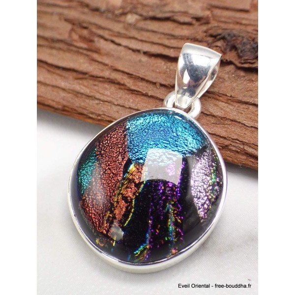 Bijou pendentif Verre Dichroïque turquoise multicolore Pendentifs pierres naturelles LAM52.3