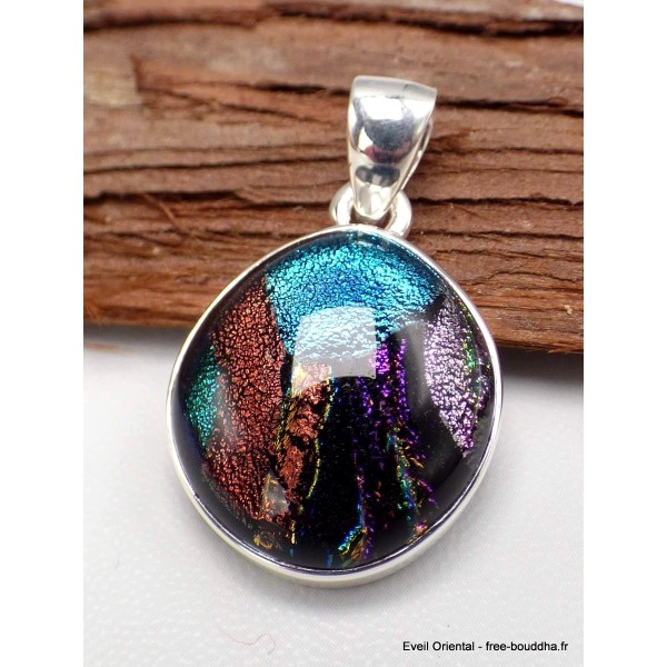 Bijou pendentif Verre Dichroïque turquoise multicolore Pendentifs pierres naturelles LAM52.3