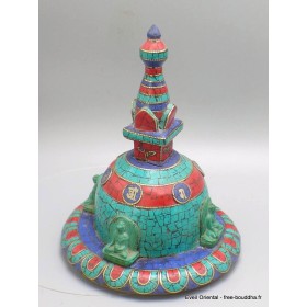 Stupa tibétain en bois et pierres 20 cm Objets rituels bouddhistes ref 3755.5