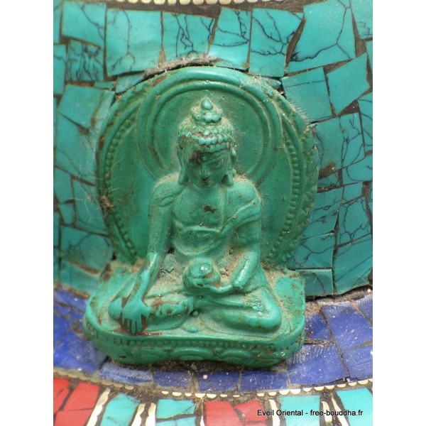 Stupa tibétain en bois et pierres 20 cm Statuettes Bouddhistes ref 3755.5
