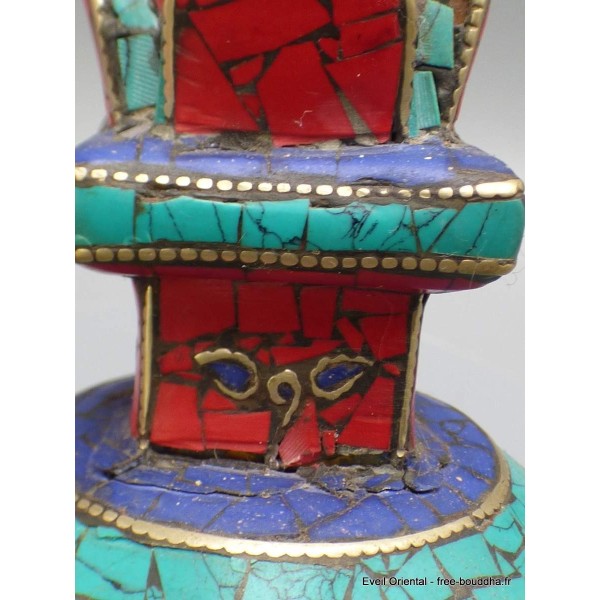 Stupa tibétain en bois et pierres 20 cm Statuettes Bouddhistes ref 3755.5
