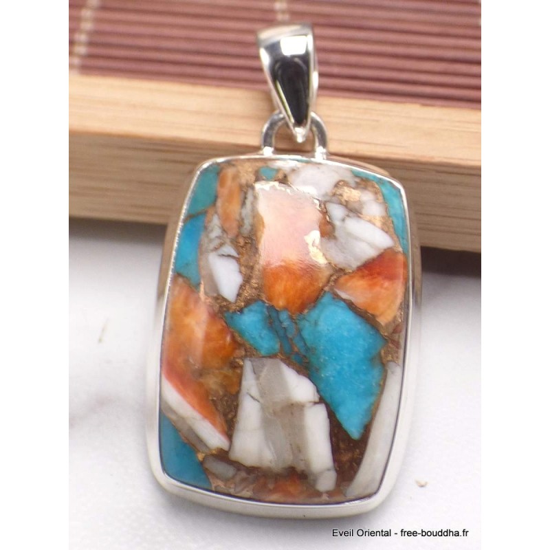 Pendentif en Turquoise Spiny Oyster rectangulaire Bijoux en Turquoise Spiny Oyster AW36.6