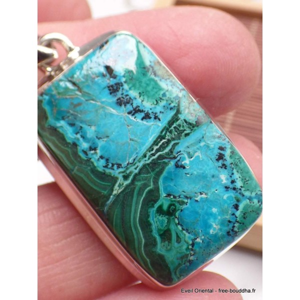 Pendentif Malachite sur Chrysocolle rectangulaire Pendentifs pierres naturelles AW38.2