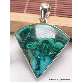 Pendentif Malachite sur Chrysocolle forme éventail Bijoux en Malachite sur Chrysocolle AW38.3