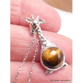 Collier Pendentif Pierre naturelle Girafe en Oeil de Tigre - Colliers pierres naturelles fines