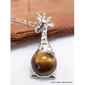 Collier Pendentif Pierre naturelle Girafe en Oeil de Tigre - Colliers pierres naturelles fines