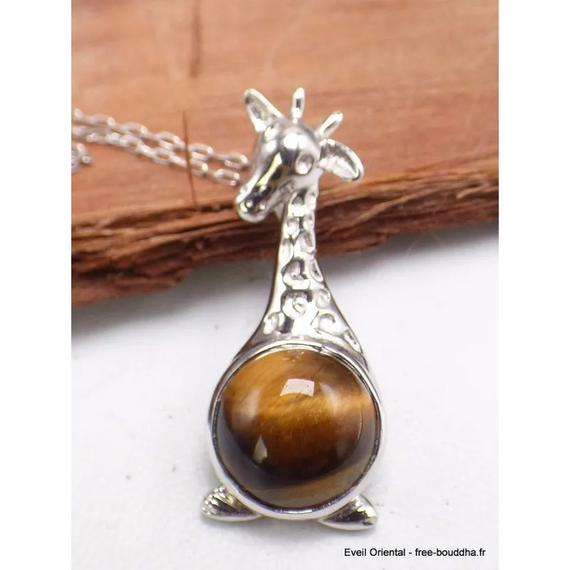 Collier Pendentif Pierre naturelle Girafe en Oeil de Tigre - Colliers pierres naturelles fines