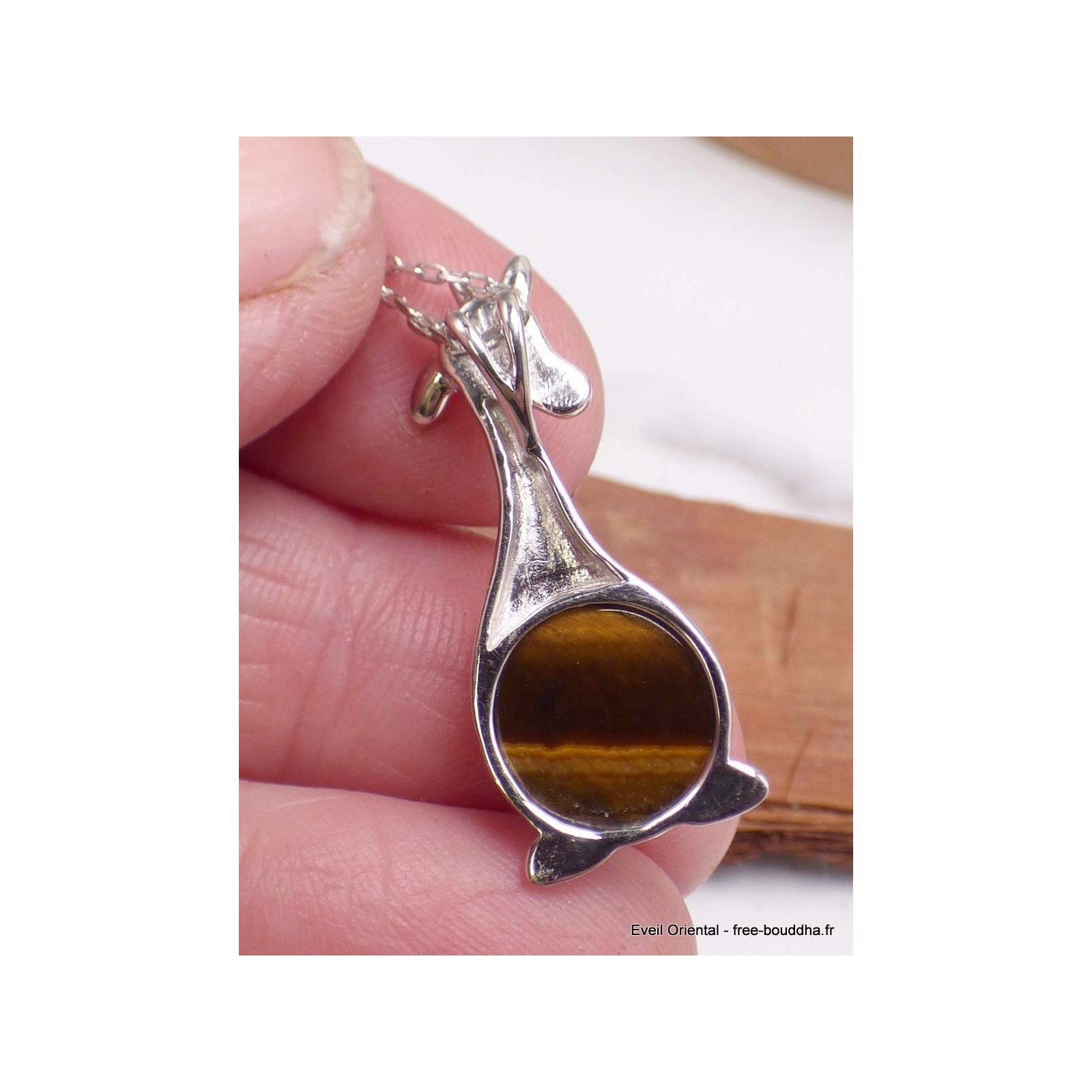 Pendentif Bouddha En Pierre Oeil De Tigre - Petit Collier Entier - Protection - Naturel