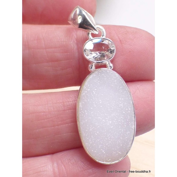 Pendentif en Quartz naturel druze et cristal Bijoux en Cristal de roche CWA124.1