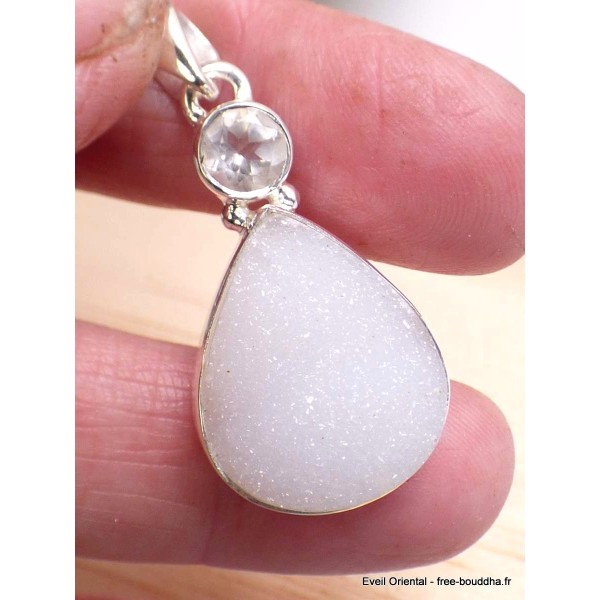 Pendentif goutte en Quartz naturel druze et cristal Pendentifs pierres naturelles CWA124.1-a