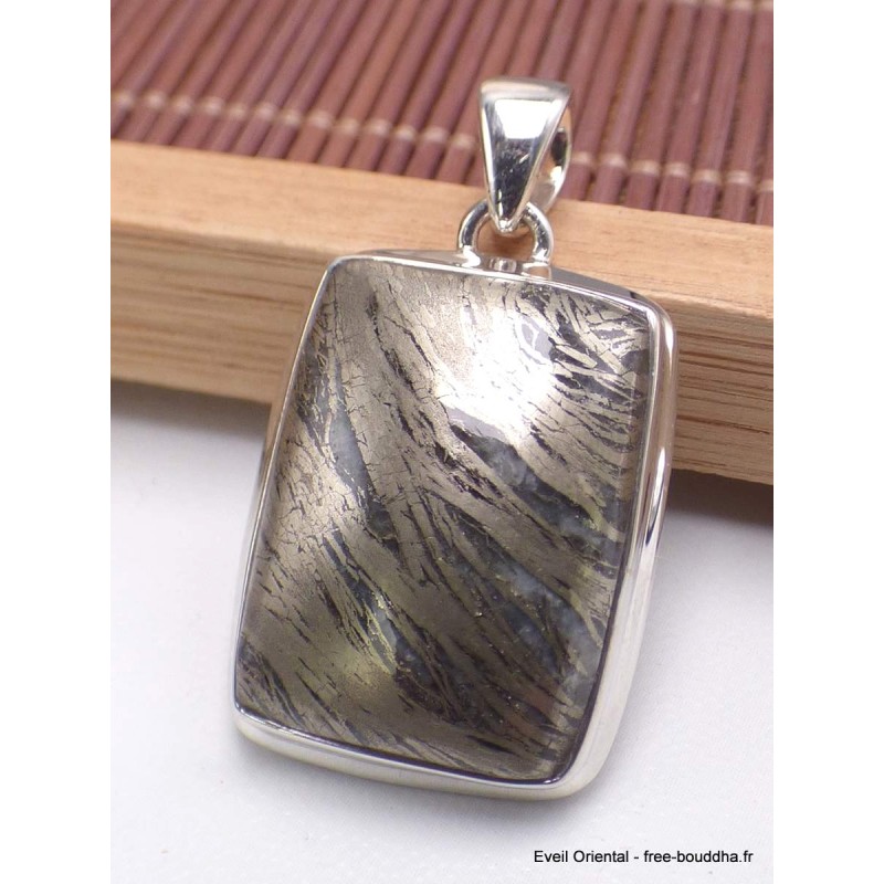 Bijou Pendentif en Pyrite plume rectangulaire Bijoux en Pyrite Plume CWA125