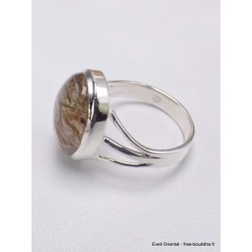 Bague Quartz rutile vert ovale taille 59 Bagues pierres naturelles CWA127.3