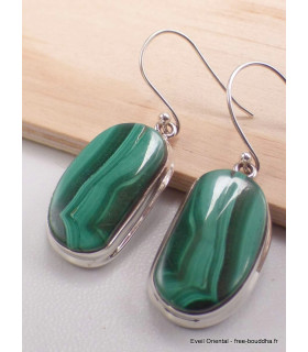 Boucles d'oreilles argent Malachite forme libre