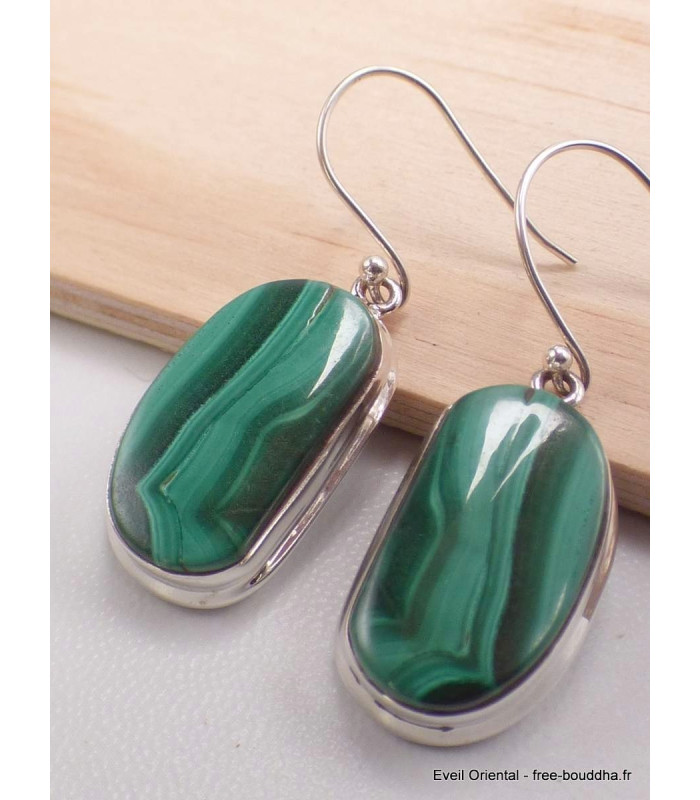 Boucles d'oreilles argent Malachite forme libre Boucles d'oreilles en pierres AW78.2