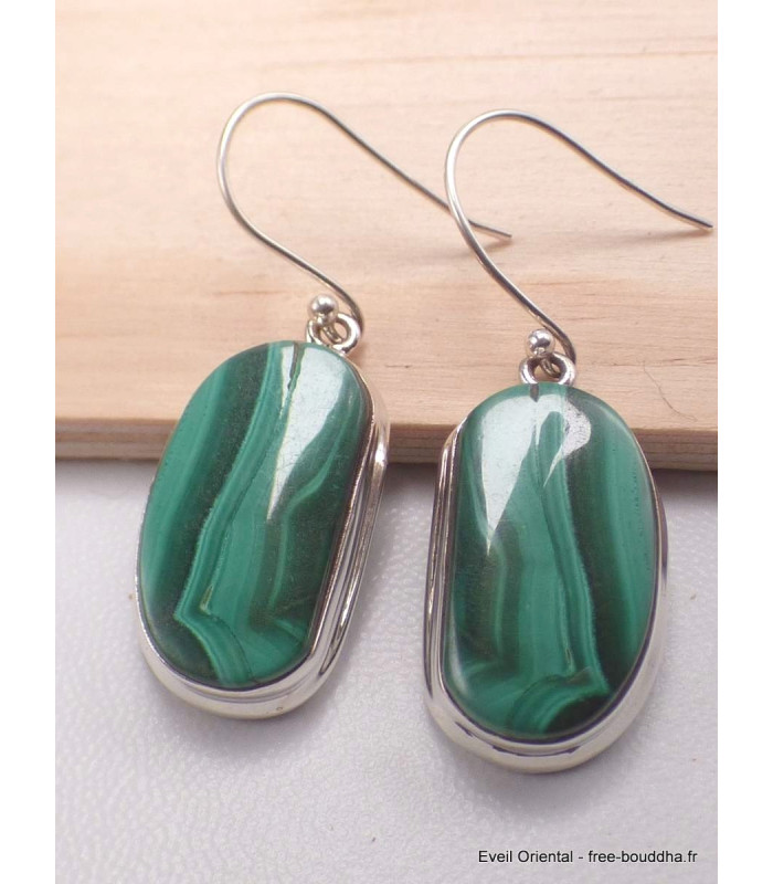 Boucles d'oreilles argent Malachite forme libre Boucles d'oreilles en pierres AW78.2