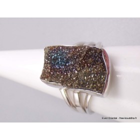 Bague Pyrite arc-en-ciel bleu bronze taille 58 Bijoux en Pyrite arc-en-ciel YM36.3