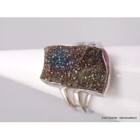 Bague Pyrite arc-en-ciel bleu bronze taille 58 - Bagues pierres naturelles
