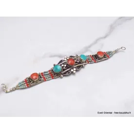 Bracelet tibétain traditionnel métal résine - Bracelets tibétains bouddhistes