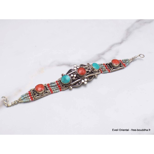 Bracelet tibétain traditionnel métal résine Bracelets tibétains bouddhistes BTT4