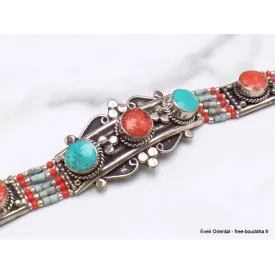 Bracelet tibétain traditionnel métal résine - Bracelets tibétains bouddhistes