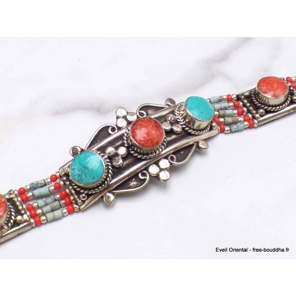 Bracelet tibétain traditionnel métal résine Bracelets tibétains bouddhistes BTT4