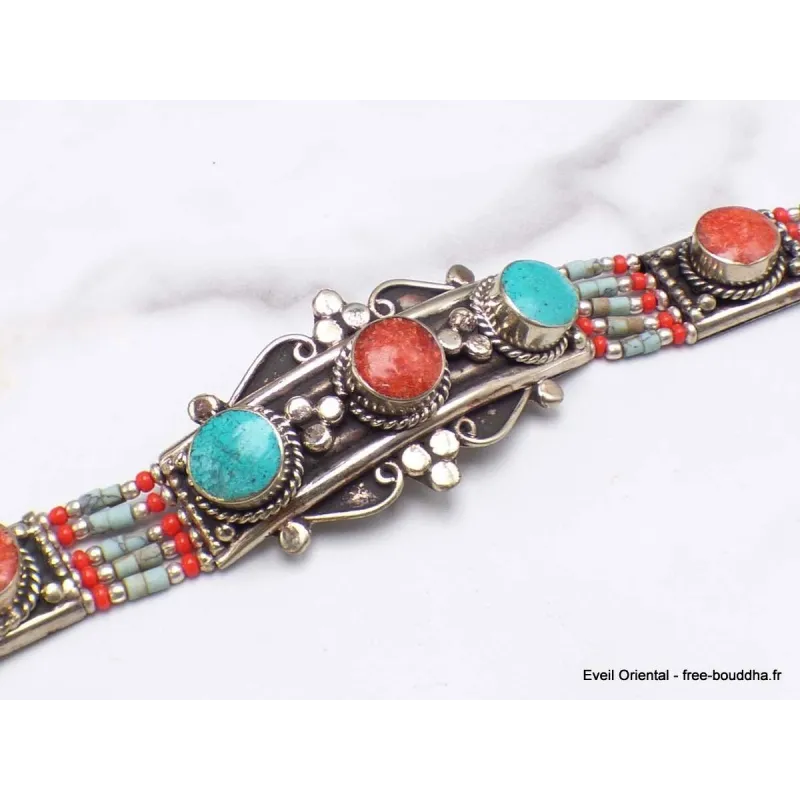 Bracelet tibétain traditionnel métal résine - Bracelets tibétains bouddhistes