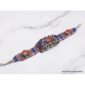 Bracelet tibétain traditionnel imitation corail lapis Bracelets tibétains bouddhistes BTT6