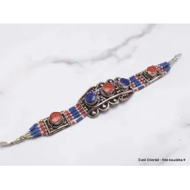 Bracelet tibétain traditionnel imitation corail lapis - Bracelets tibétains bouddhistes