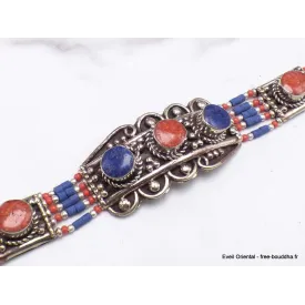 Bracelet tibétain traditionnel imitation corail lapis - Bracelets tibétains bouddhistes