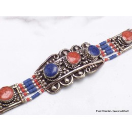 Bracelet tibétain traditionnel imitation corail lapis Bracelets tibétains bouddhistes BTT6
