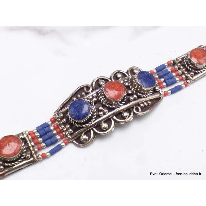 Bracelet tibétain traditionnel imitation corail lapis - Bracelets tibétains bouddhistes