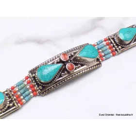 Bijou népalais bracelet métal résine - Bracelets tibétains bouddhistes