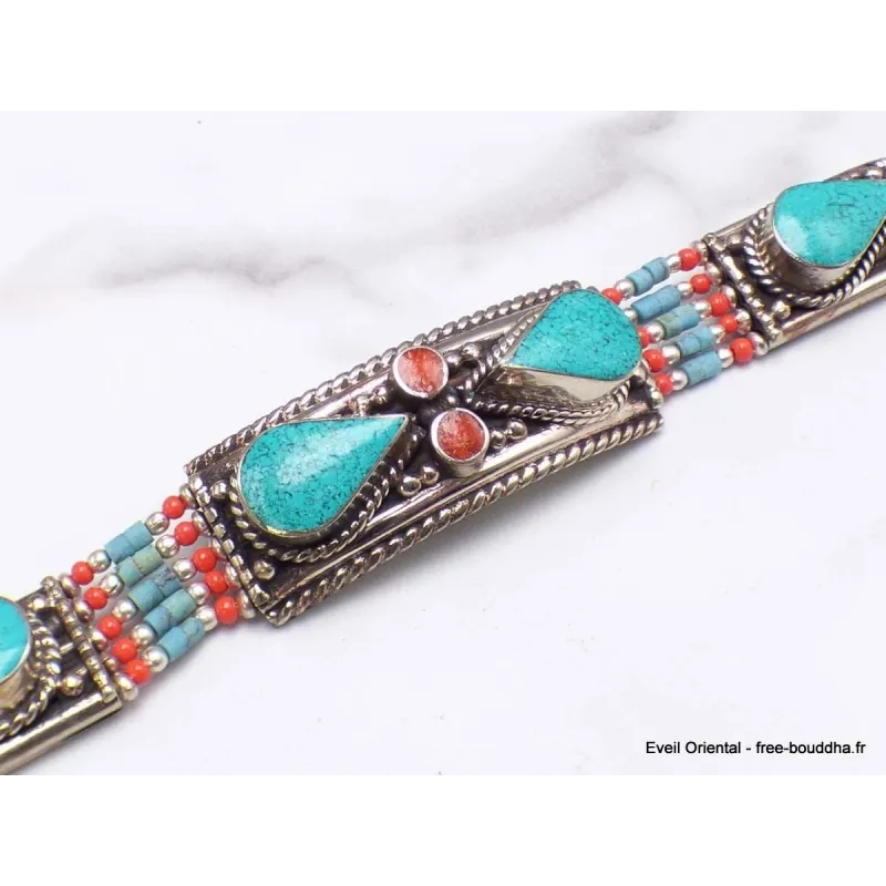 Bijou népalais bracelet métal résine - Bracelets tibétains bouddhistes
