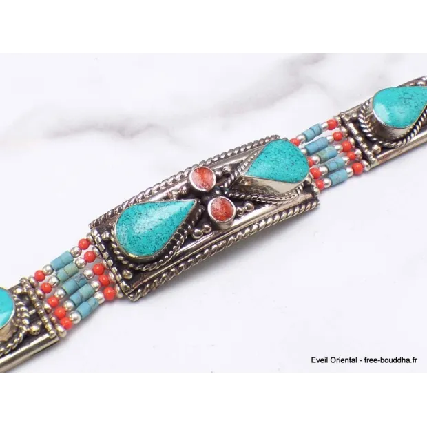 Bijou népalais bracelet métal résine - Bracelets tibétains bouddhistes
