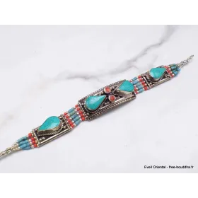Bijou népalais bracelet métal résine - Bracelets tibétains bouddhistes