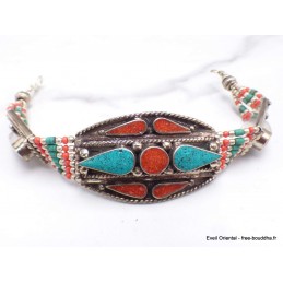 Bracelet traditionnel népalais turquoise corail Bracelets tibétains bouddhistes BTT3