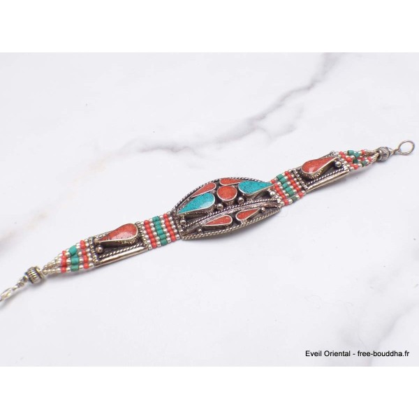 Bracelet traditionnel népalais turquoise corail Bracelets tibétains bouddhistes BTT3