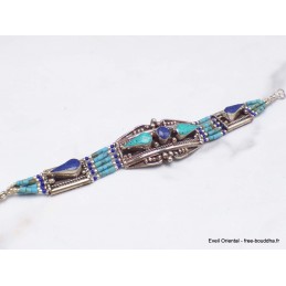 Bracelet traditionnel népalais lapis turquoise Bracelets tibétains bouddhistes BTT2