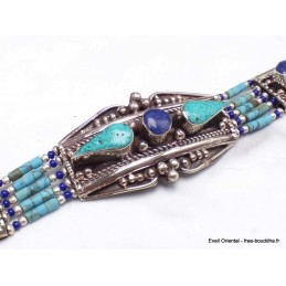 Bracelet traditionnel népalais lapis turquoise Bracelets tibétains bouddhistes BTT2