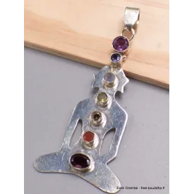 Pendentif en pierres naturelles Bouddha argent 7 chakras (défaut) - Pendentifs pierres naturelles