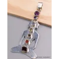 Pendentif en pierres naturelles Bouddha argent 7 chakras (défaut) - Pendentifs pierres naturelles