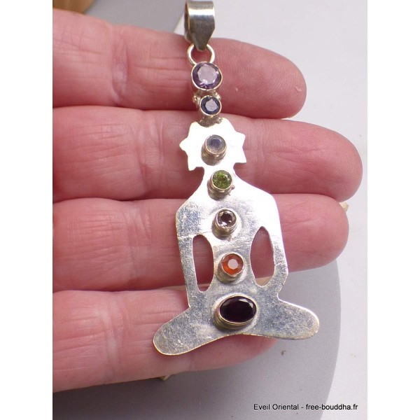 Pendentif Bouddha en argent 7 chakras (défaut) Pendentifs tibétains bouddhistes CWA129