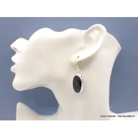 Boucles d'oreilles ovales en Oeil de Tigre Bleu - Bijoux en Oeil de Faucon